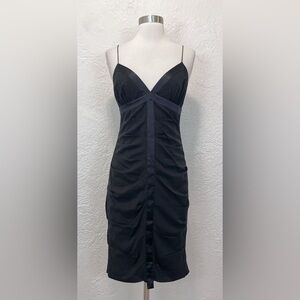 Nicole Miller Collection Dress 8 Black Silk Chiffon Satin Ruched needs T…